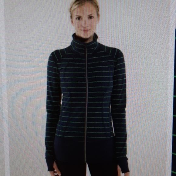 Lululemon Nice Asana Jacket slalom stripe inkwell navy green 8 - Picture 6 of 13